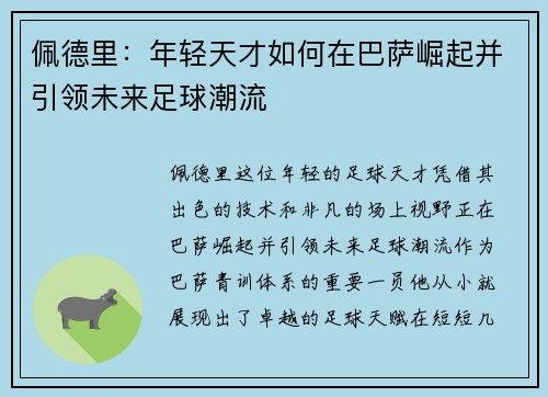 佩德里：年轻天才如何在巴萨崛起并引领未来足球潮流